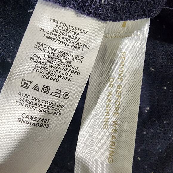 Loft Petite Womens Navy Blue Flecked Button Back Swing Dress XSP Long Sleeve - Picture 8 of 9